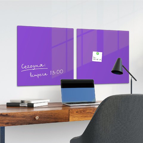 Стеклянная магнитно маркерная доска Brauberg 45х45 см фиолетовая 236743 , 